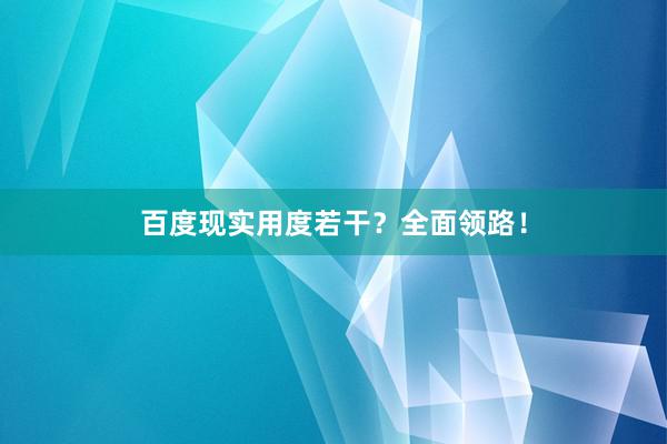 百度现实用度若干？全面领路！